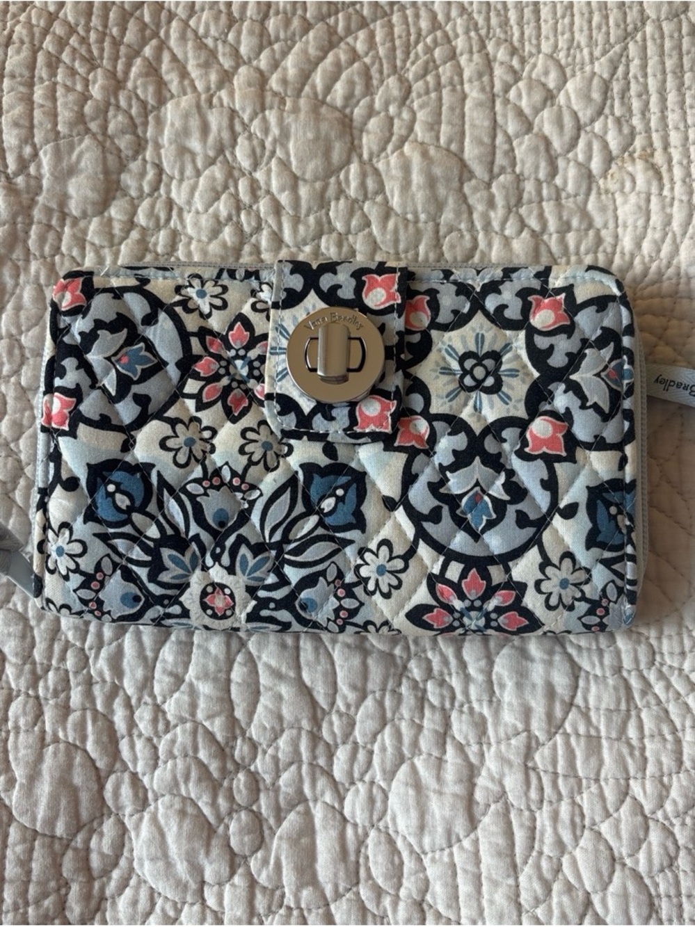Vera Bradley Quilted Floral Turn-Lock Wallet in Blue, Pink & Black
